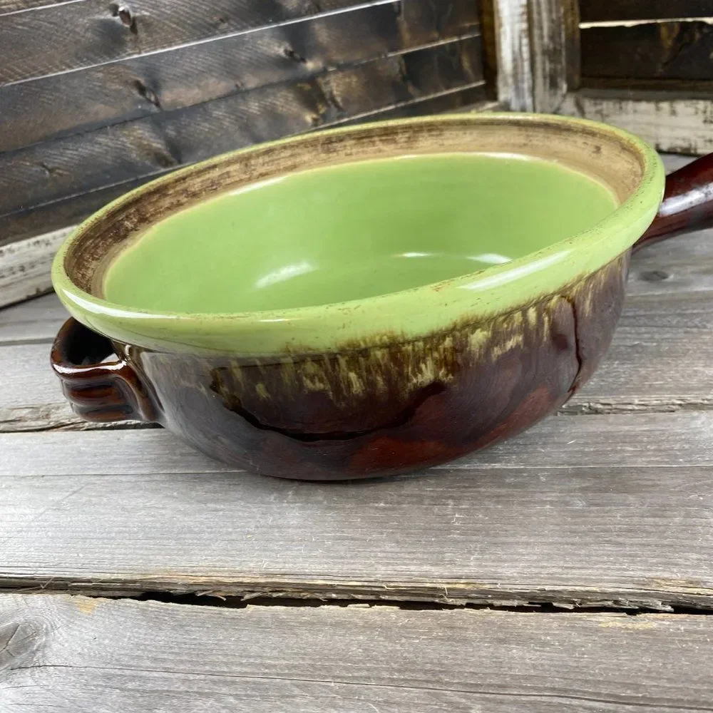 DENBY Stoneware 2 1/2 Qt. Cooking Pot Pan Green And Brown With Handle